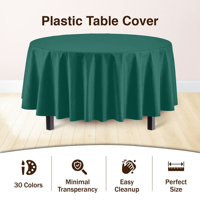 Exquisite 12-Pack Premium Plastic 84-Inch Round Tablecloth - Dark Green - Image 3
